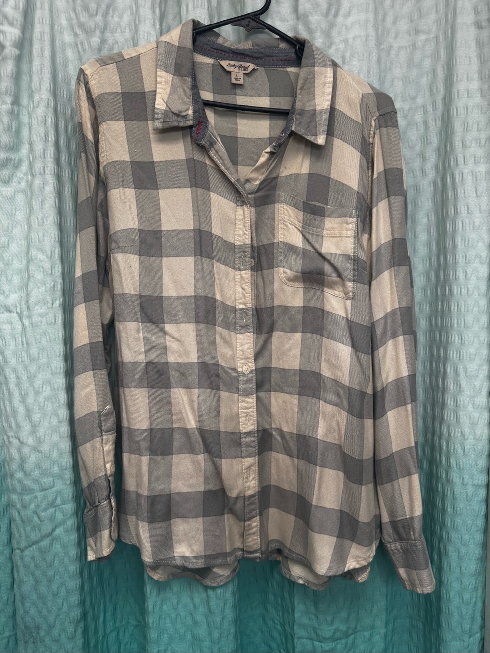 Lucky Brand Gray & White Plaid Lightweight Button-Down